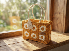 Ručně háčkovaná kabelka Daisy Honey