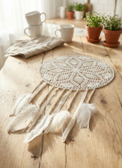 Háčkovaný lapač snů v přírodní bílé – Elegance & Tradice (75 cm)