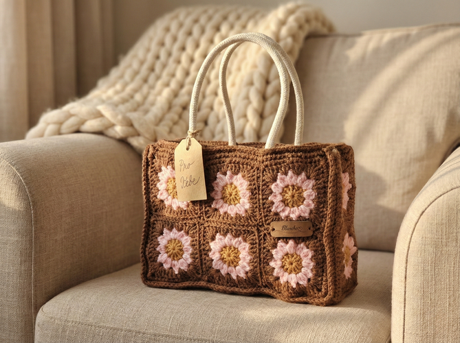 Ručně háčkovaná kabelka Rosé Daisy – Originální český handmade