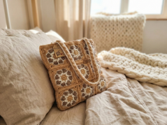 Ručně háčkovaná kabelka „Pšeničný květ“ – Slow Fashion